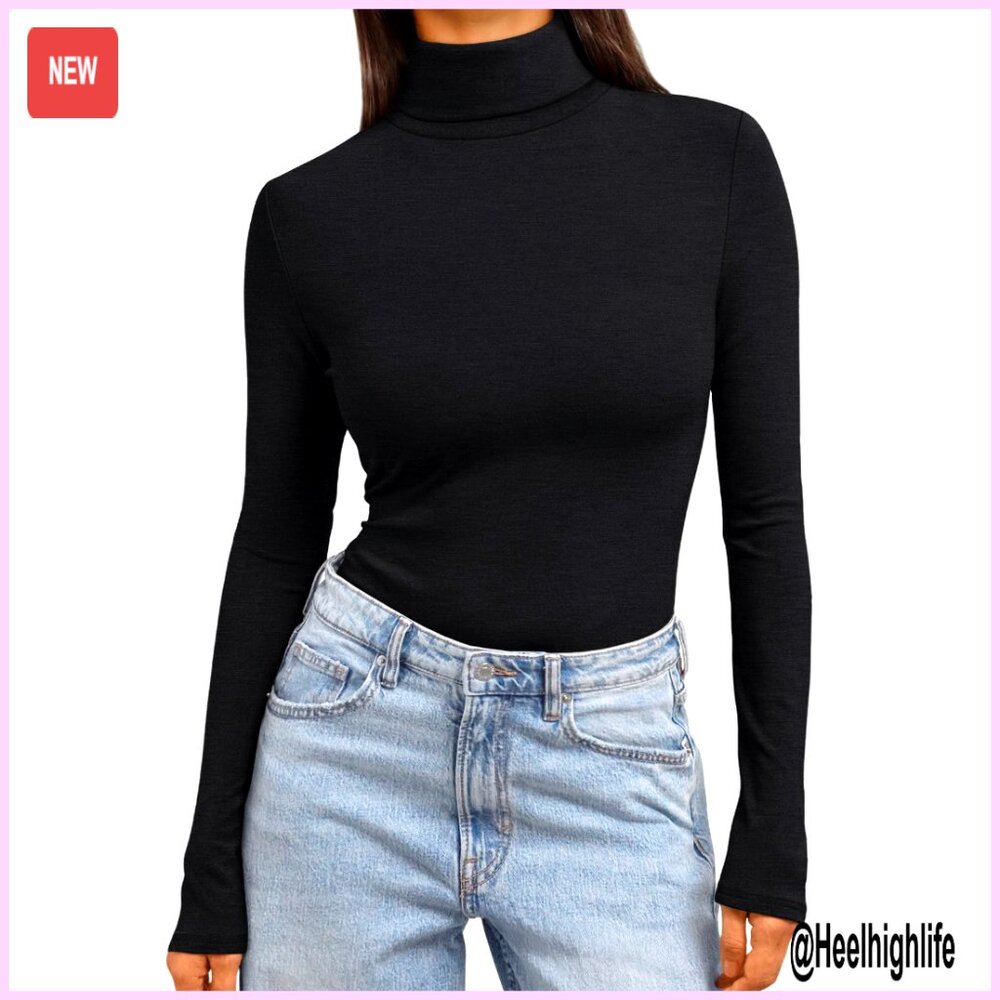Women's Long Sleeve Turtleneck Thermal Top, Slim Fit, Rayon Spandex